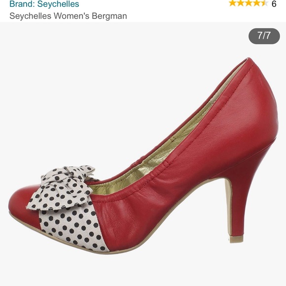 Seychelles Bergman red leather high heels with blk/white polka dot bows, sz 8.5 - Picture 9 of 11